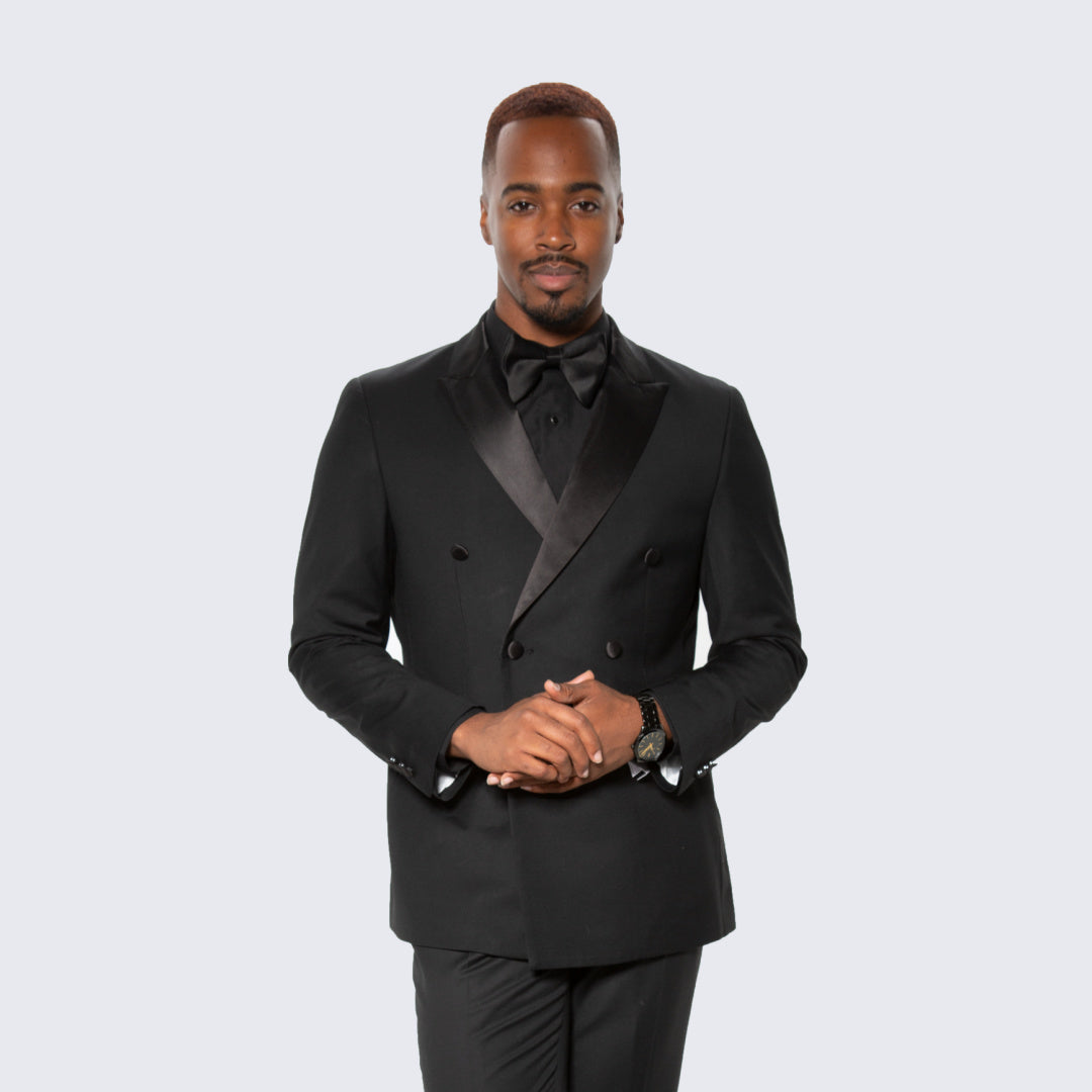 Black Double Breasted Slim Fit Tuxedo Peak Lapel - Wedding - Prom