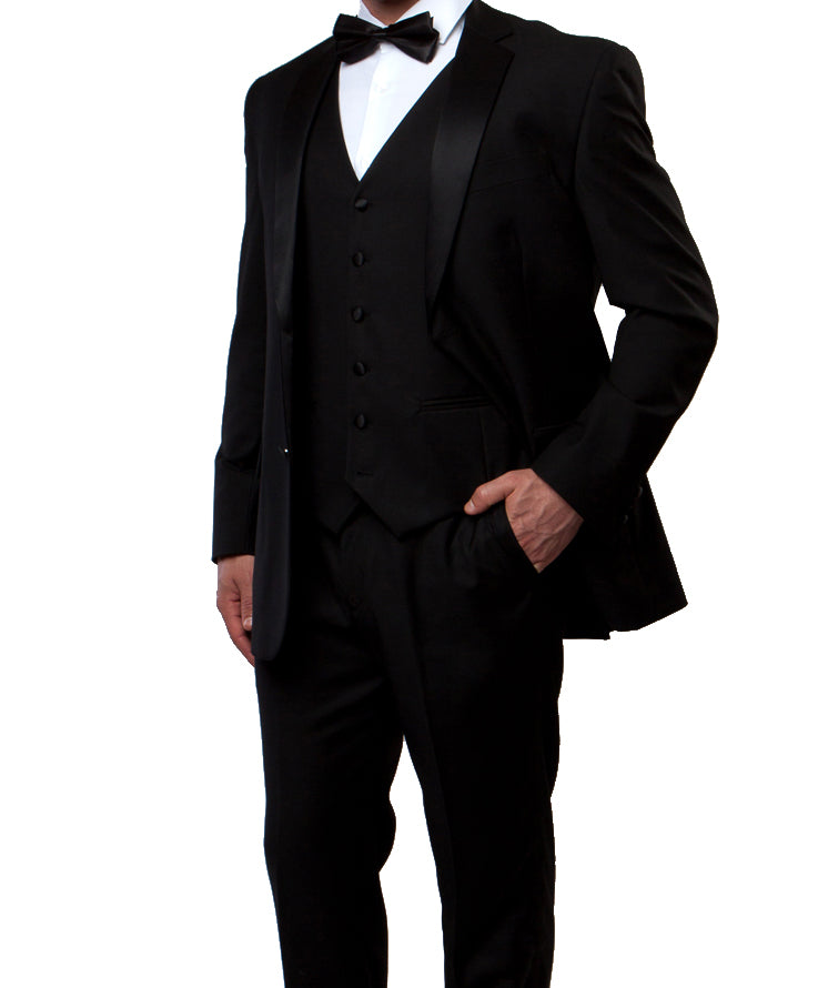 Solid Black 3 Piece Modern Fit Tuxedo