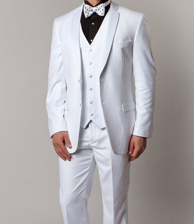 Solid White Modern Fit 3 Piece Tuxedo Set
