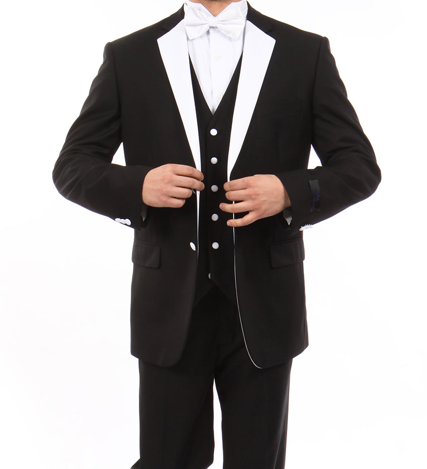 Black Tuxedo with White Lapel - 3 Piece Set