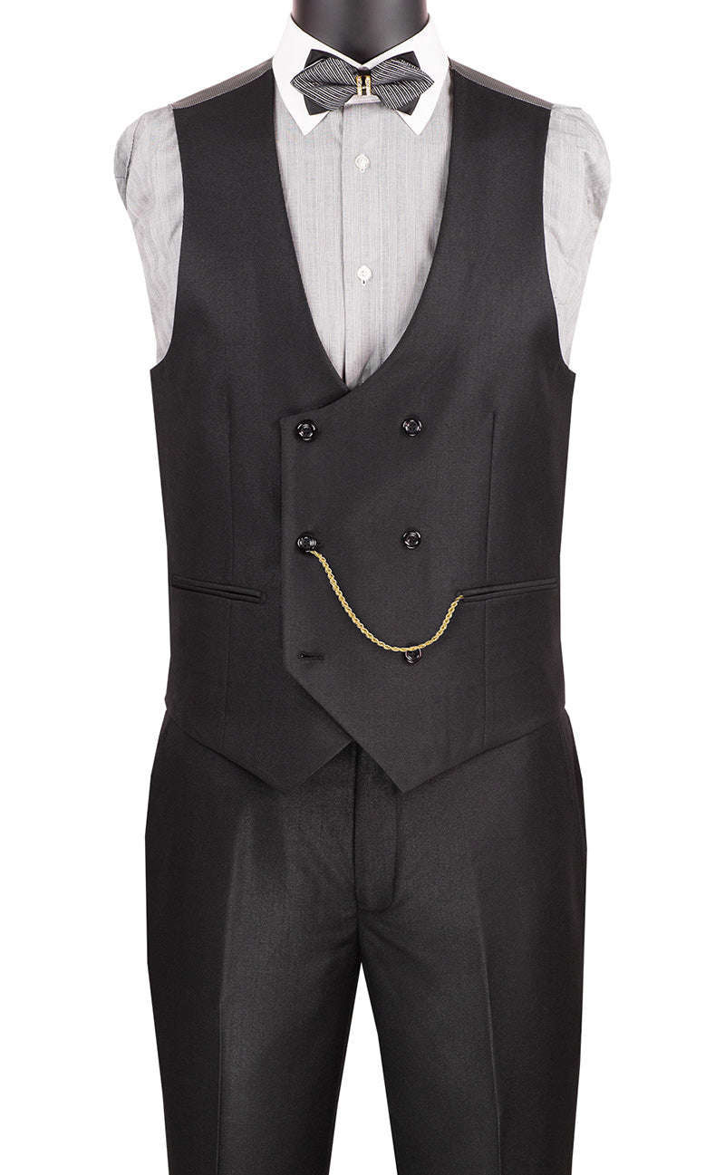 Birdseye Pattern Modern Fit Black Suit with Trim