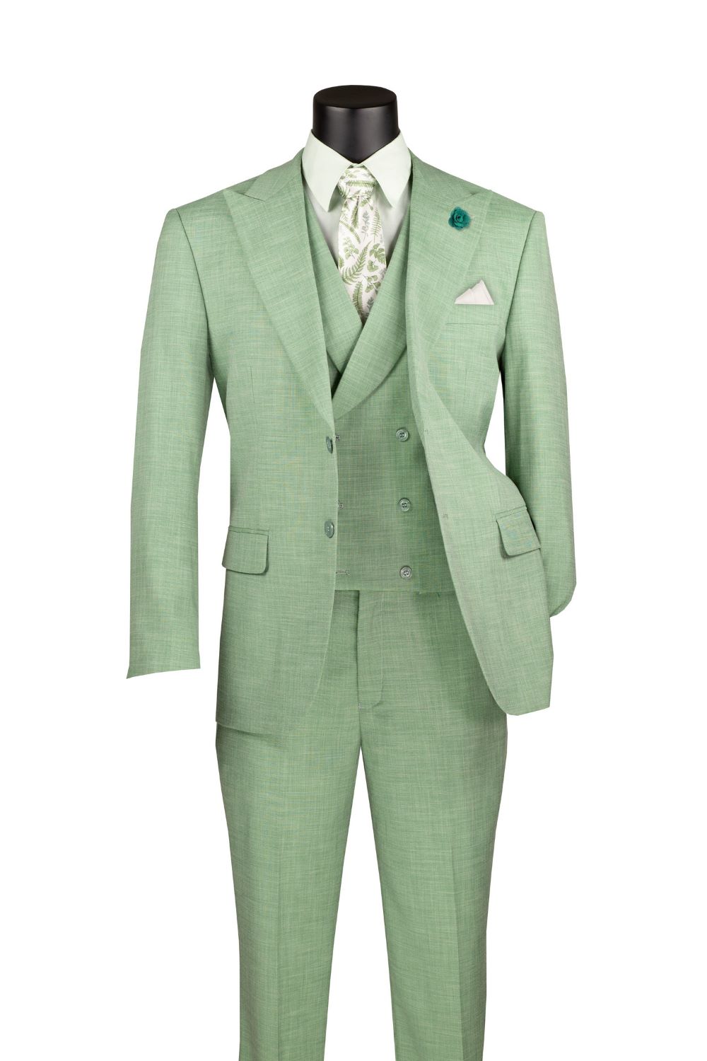 Light Green Modern Fit 3 Piece Suit and Vest