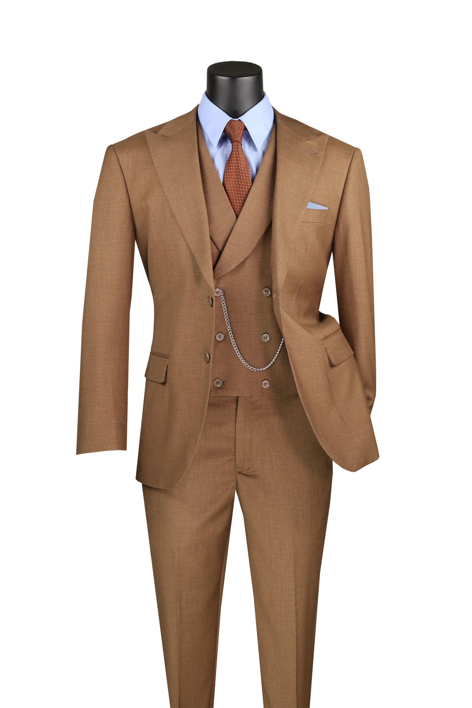Light Brown Modern Fit 3 Piece Suit by Vinci