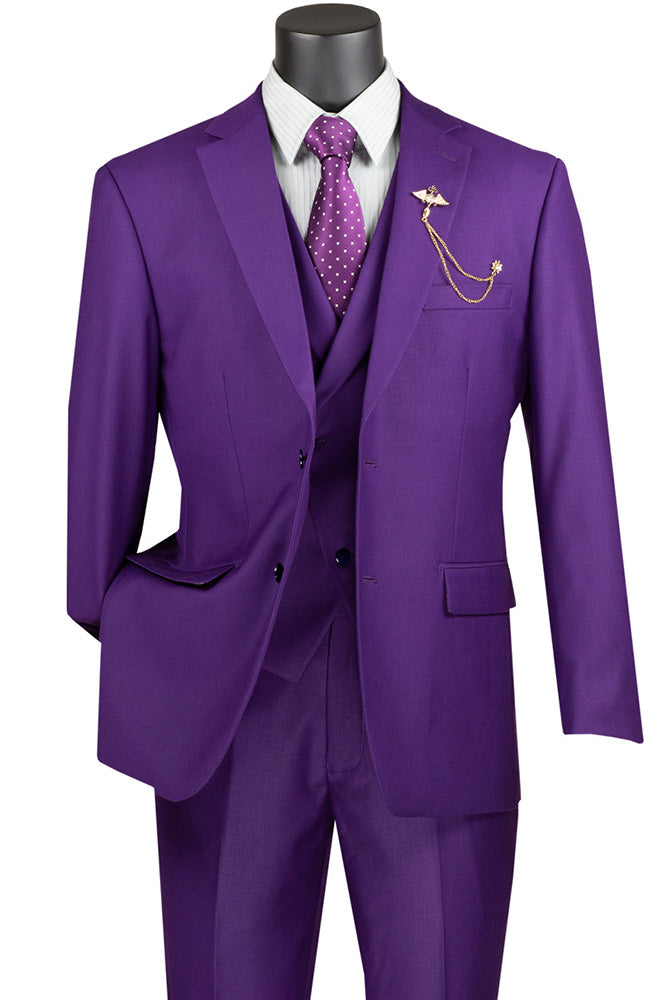 Purple Modern Fit 3 Piece Suit with Vest