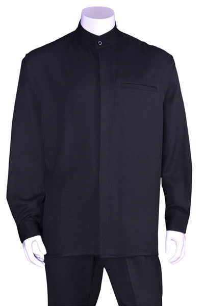 Mens Long Sleeve Mandarin Collar Casual Leisure Set in Black