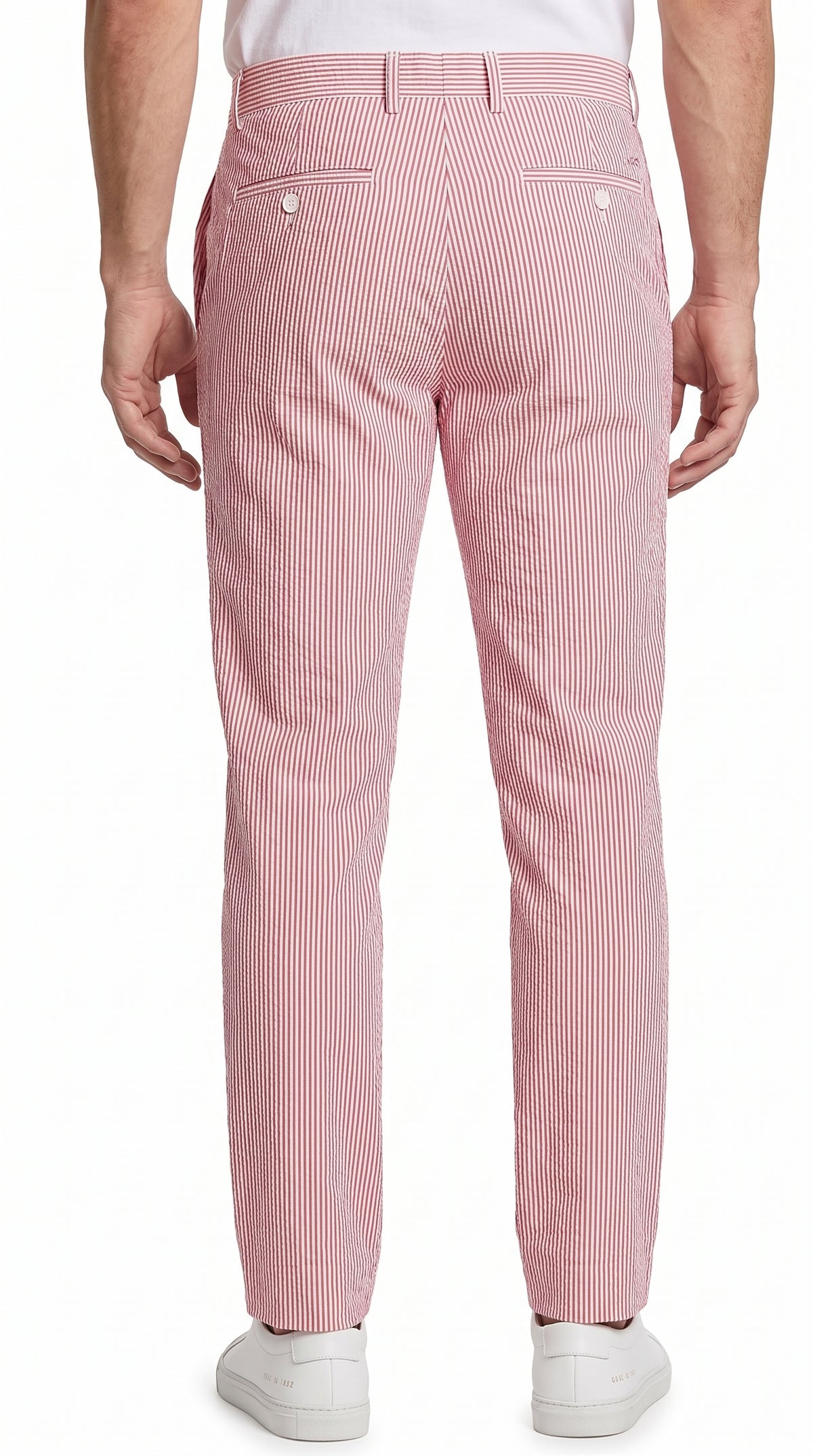 Men’s Red Seersucker Stretch Pants, Lightweight Summer Dress Slacks