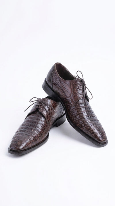 Men’s Brown Crocodile Italian Gator Shoes, Exotic Lace-Up Formal Dress Shoes