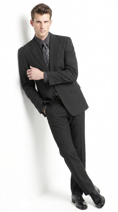 Men’s Charcoal Gray Super 150’s Wool 2-Piece Suit – Two-Button Hand Pick Stitch Business and Formal Suit