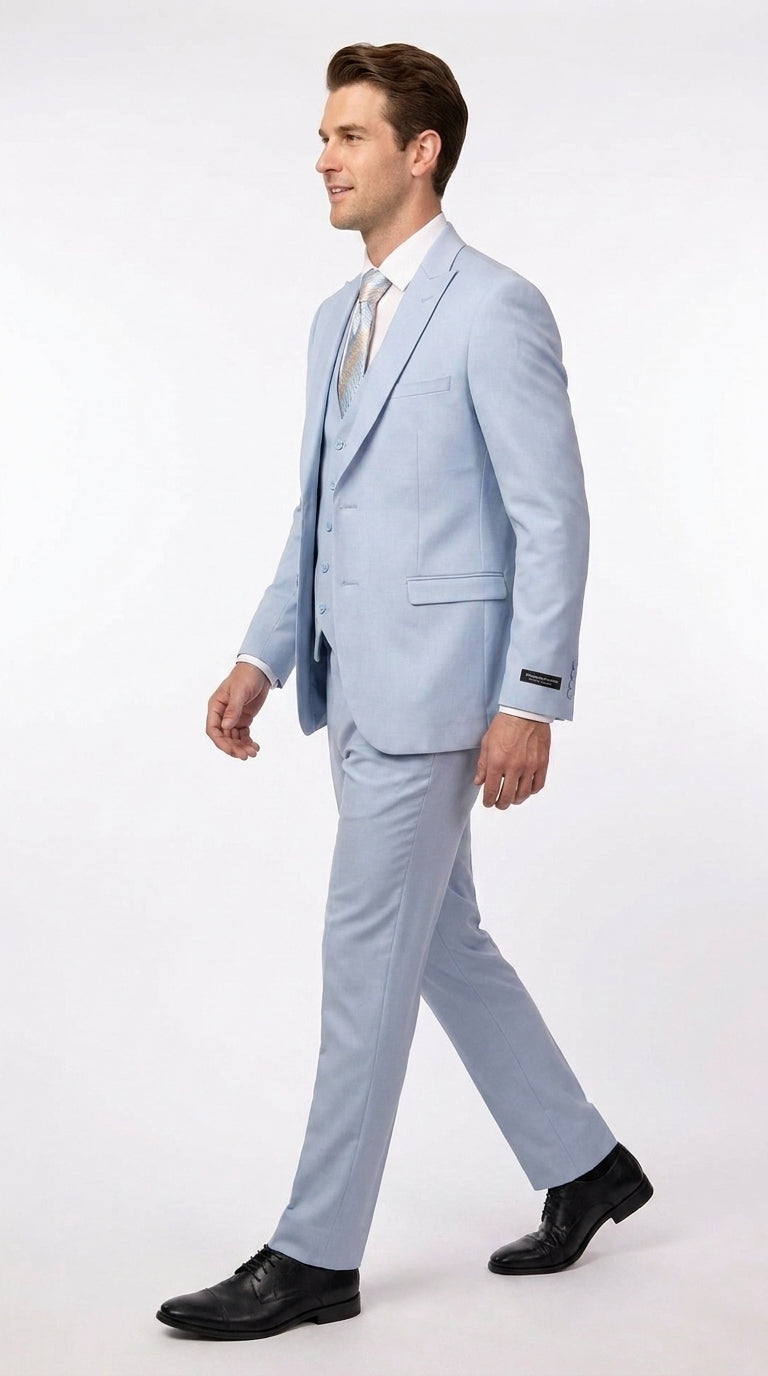 Vitali Men’s Sky Blue Solid Vested Suit, M1888 Formal Wedding Prom Dress Suit