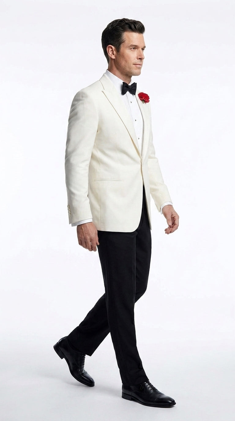 Men’s James Bond Inspired White Suit Costume, Classic Spy Formal Tuxedo Dinner Jacket Outfit