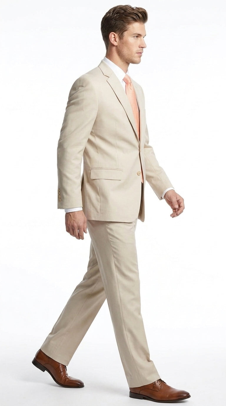Men’s Light Tan Beige 2 Button Wedding Suit Separates, Mix and Match Jacket and Pants Any Size