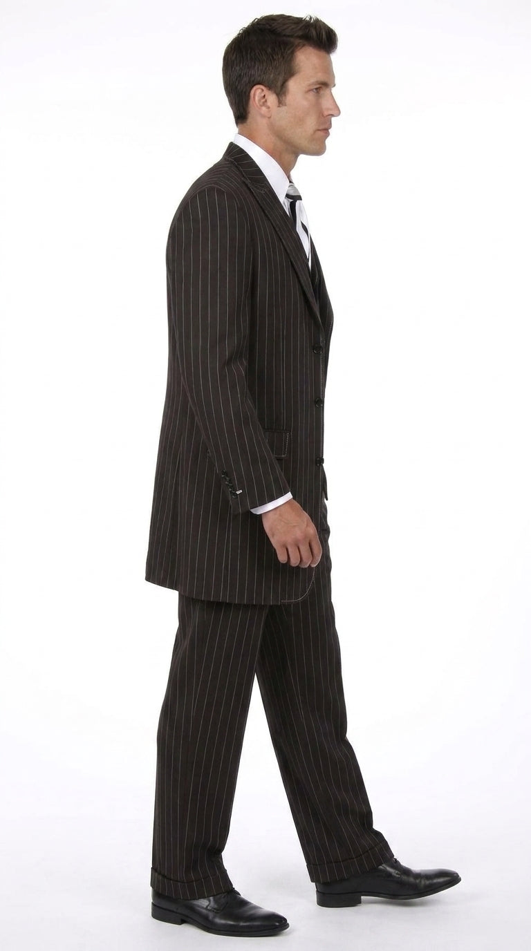 Men’s Big and Tall Black Pinstripe Suit, Plus Size 3 Piece Formal Wedding Business Suit