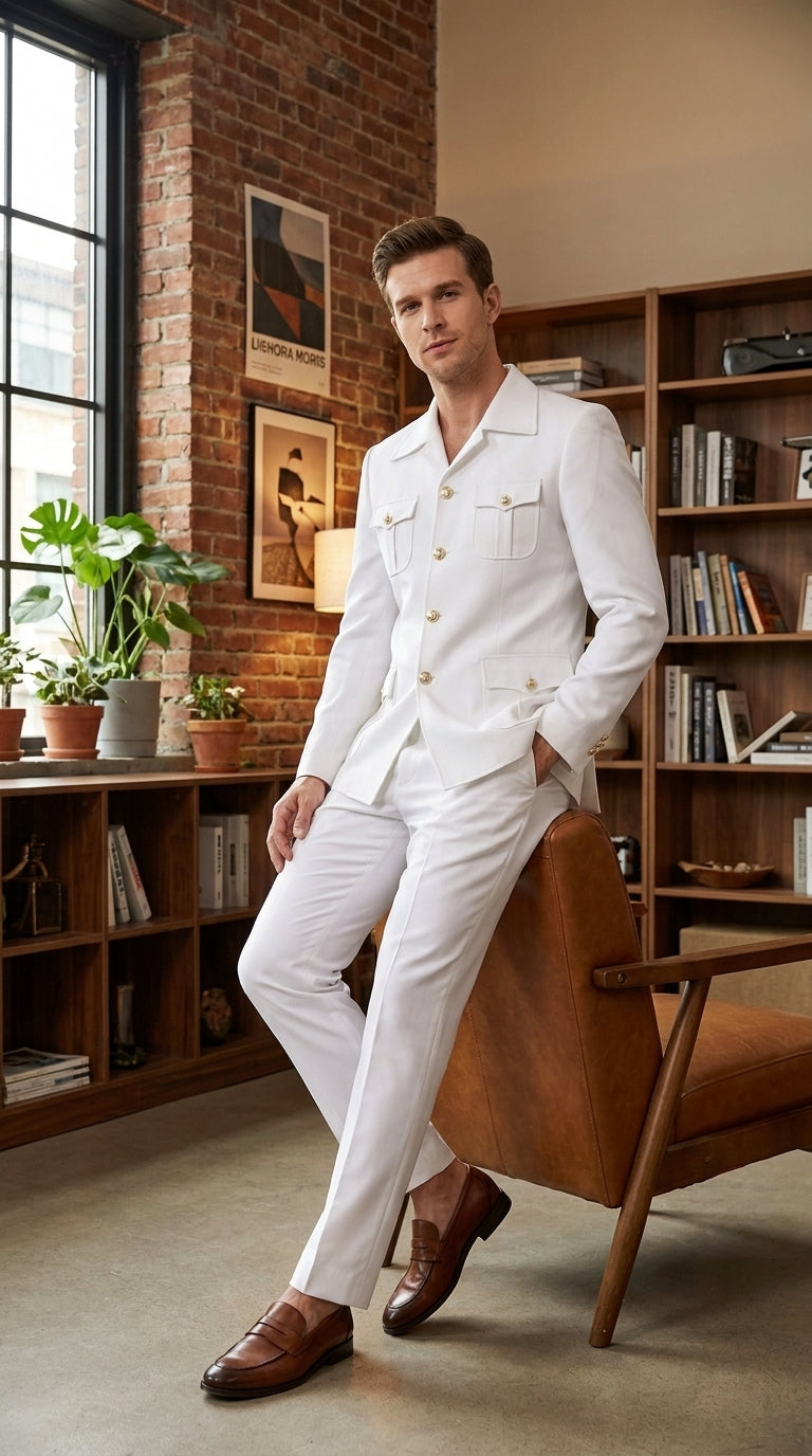 Rossi Man DUKE RM1762 Men’s White 2 Piece Suit, Modern Formal Wedding Prom Dress Suit