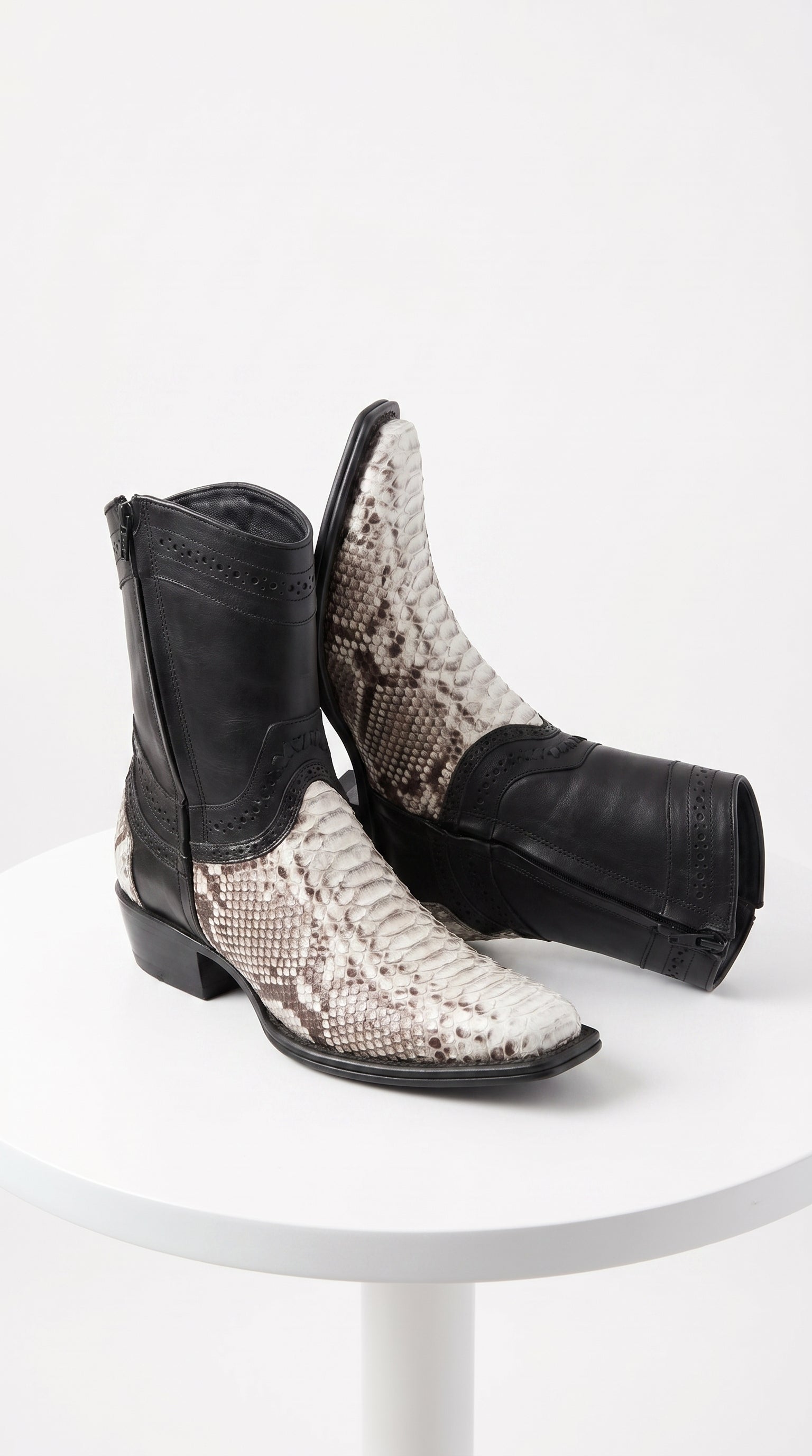 Men’s Natural Python Western Boots with Black Shaft, European Toe Vaquero Dress Boots LAB-76B5749