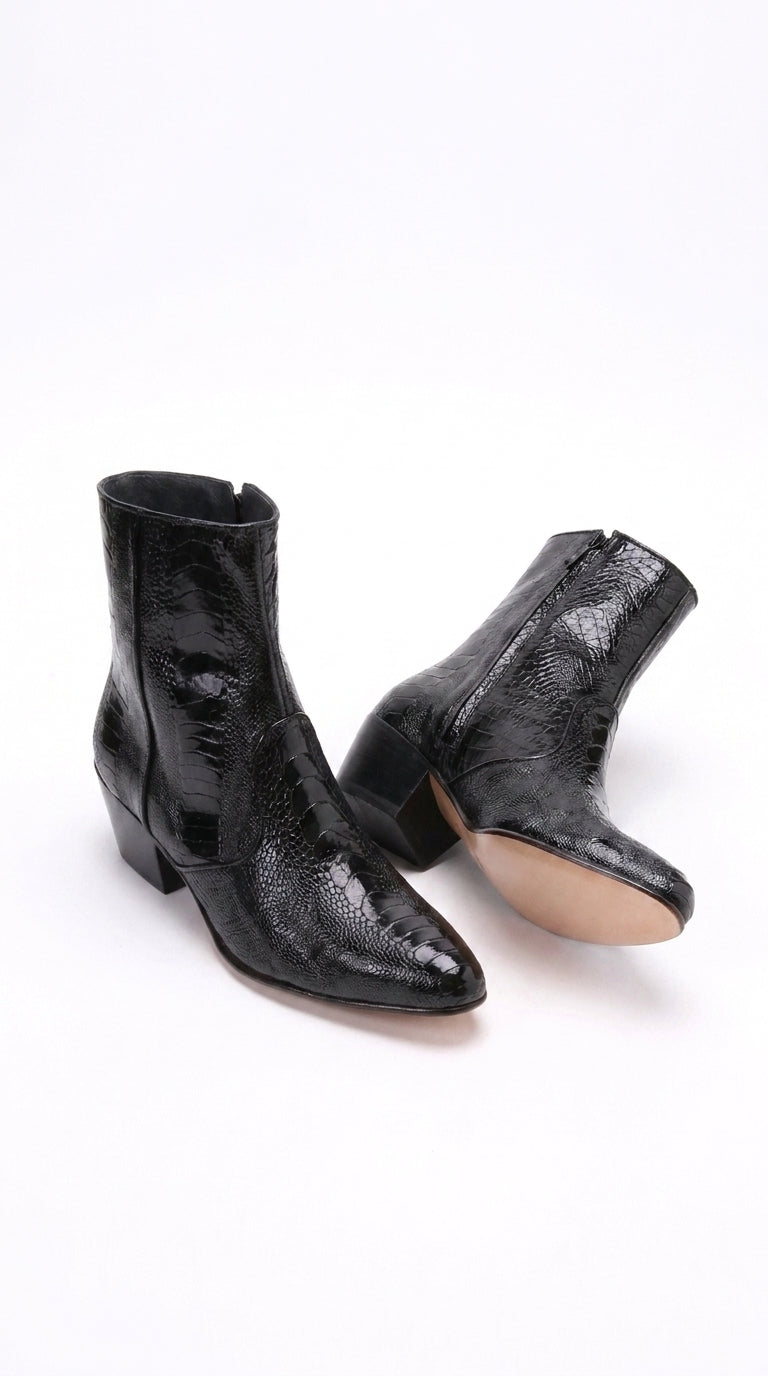Los Altos Men’s Black Exotic Skin Dress Ankle Boots, Short Western Cowboy Boots