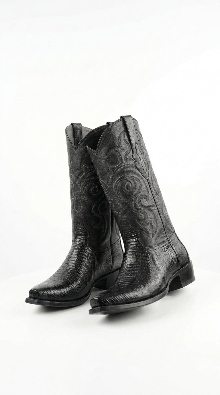 Los Altos Men’s Black Lizard J Toe Cowboy Boots, Exotic Western Dress Boots