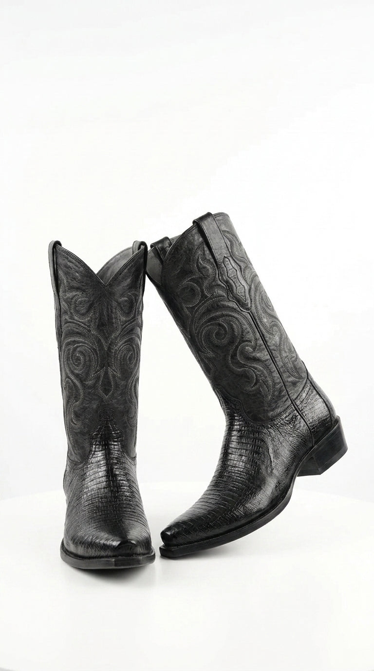 Los Altos Men’s Black Lizard J Toe Cowboy Boots, Exotic Western Dress Boots