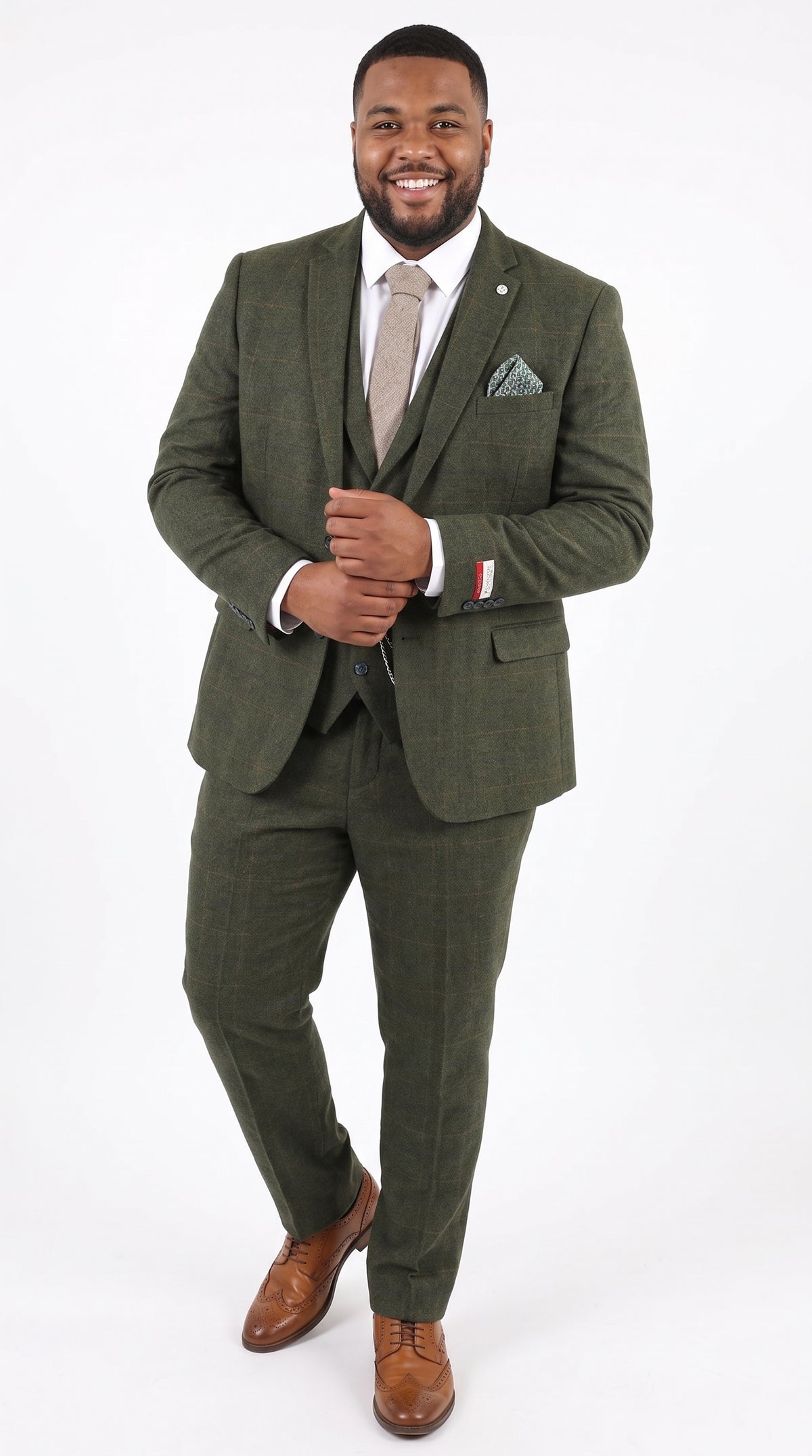Men’s Olive Wool Tweed 3 Piece Suit, Double Breasted Vest 1920s Vintage Formal Suit