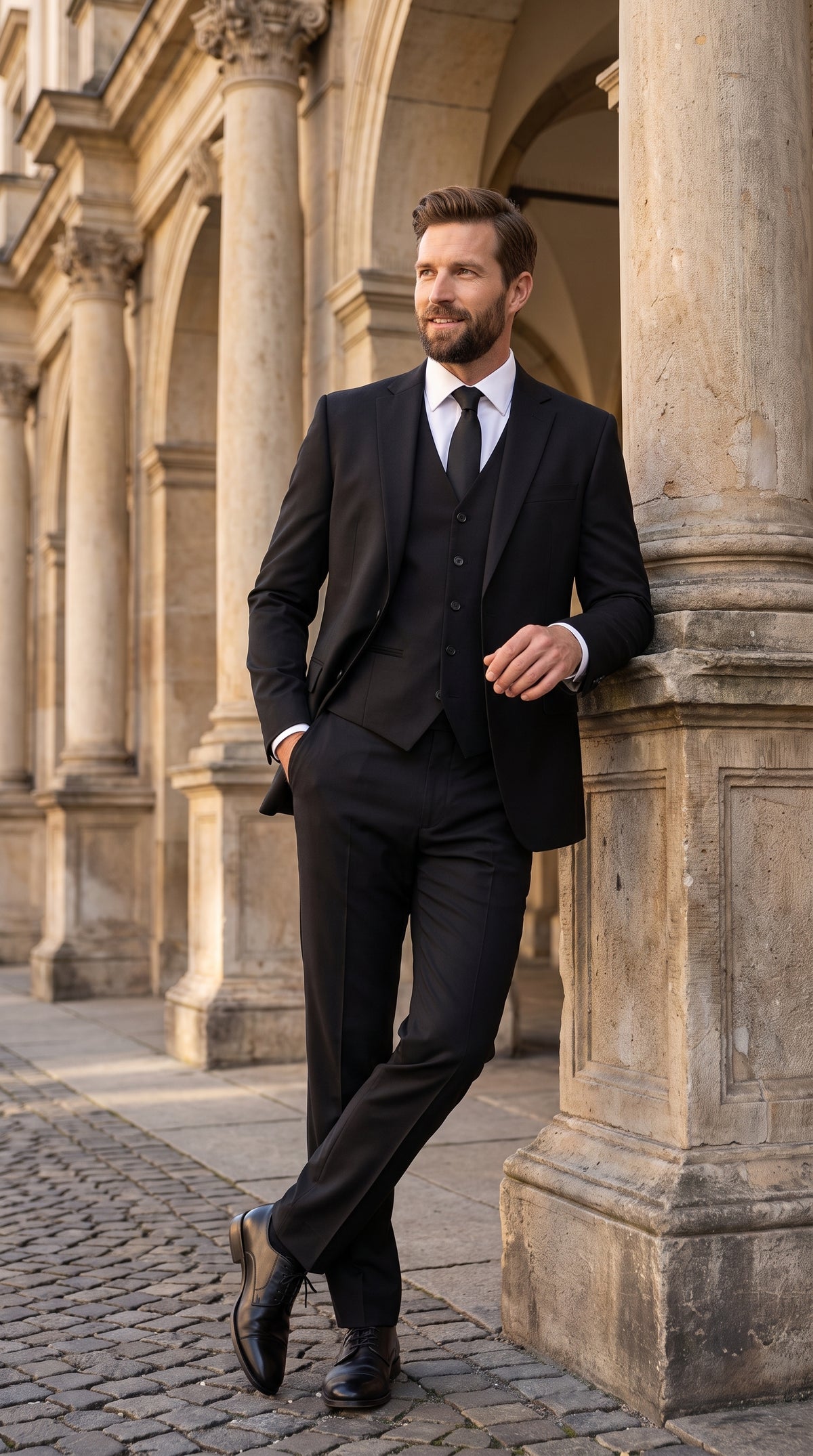 Men’s Black Modern Fit 3-Piece Suit – 2 Button Vested Wedding, Prom & Formal Suit