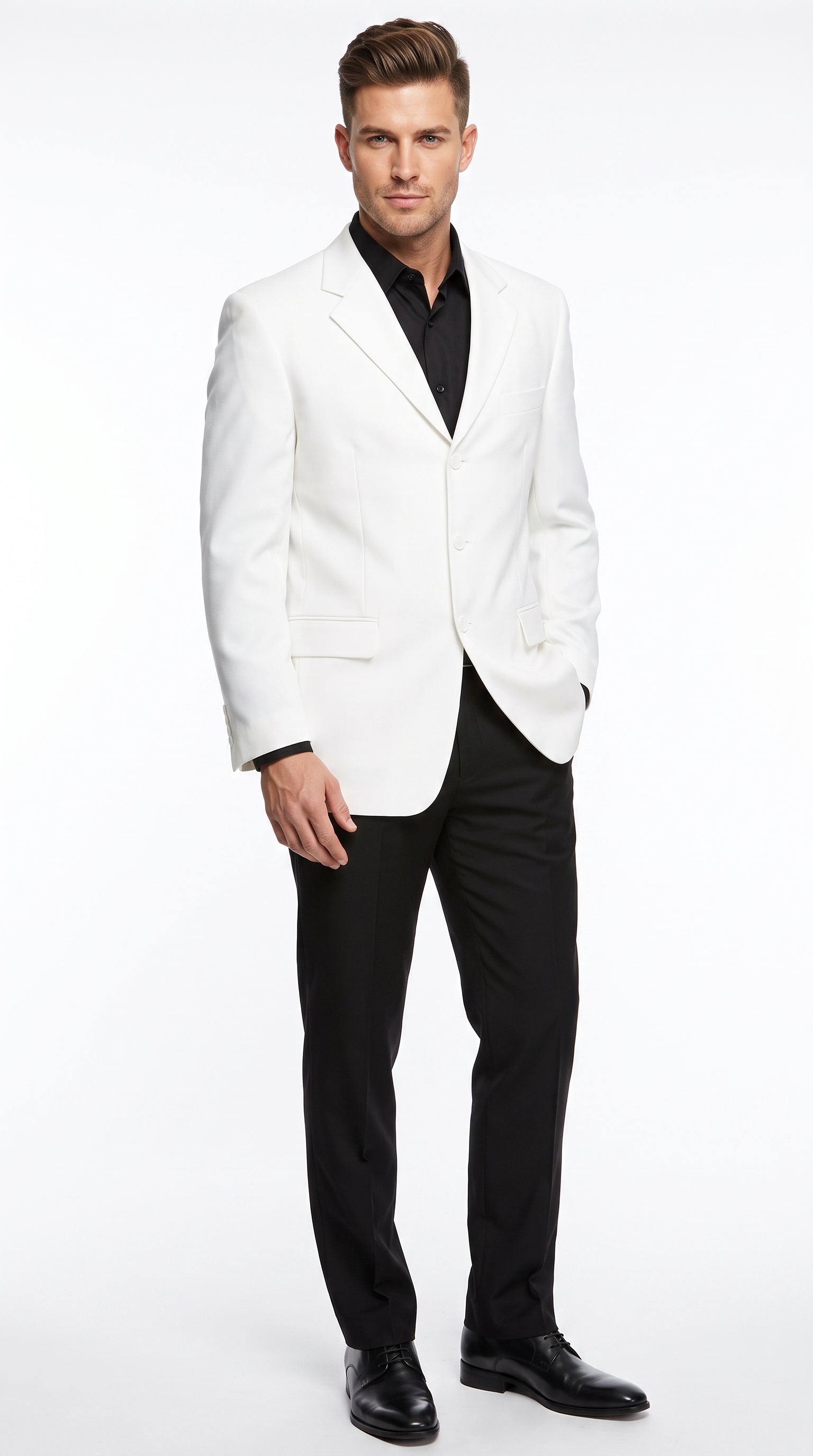Men’s White Lucci Designer Suit, Fashion Dress Casual Blazer and Pants Formal Suit