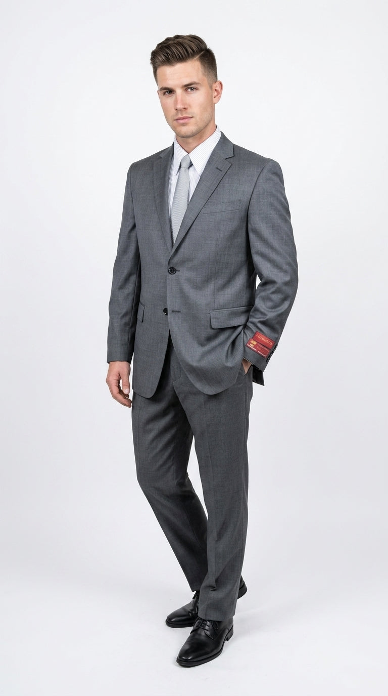 Authentic Tiglio Charcoal Gray 2-Button Wool Suit – Luxury Men's Business, Wedding & Formal Suit