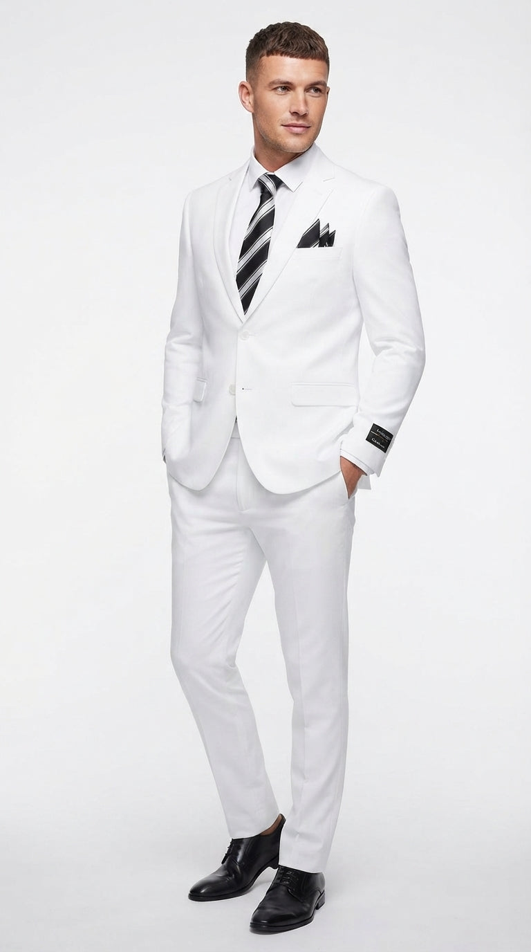 Men’s White Wedding Suit, 2 Button Formal Groom Prom Dress Suit