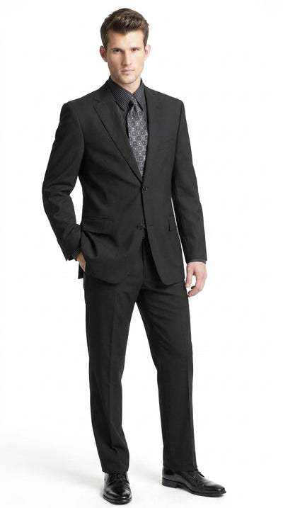 Men’s Charcoal Gray Super 150’s Wool 2-Piece Suit – Two-Button Hand Pick Stitch Business and Formal Suit