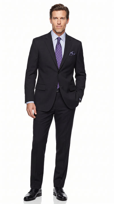 Tiglio Men’s Black Flat Front Business Suit, High Quality Formal Dress Suit