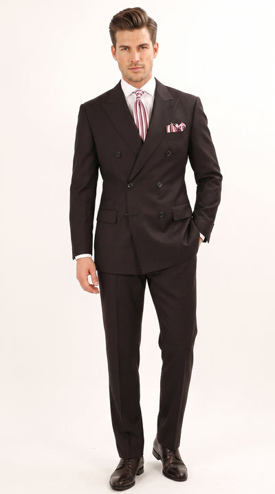 Apolo King Men’s Black Double Breasted Wool Suit, Classic Formal Wedding Business Dress Suit