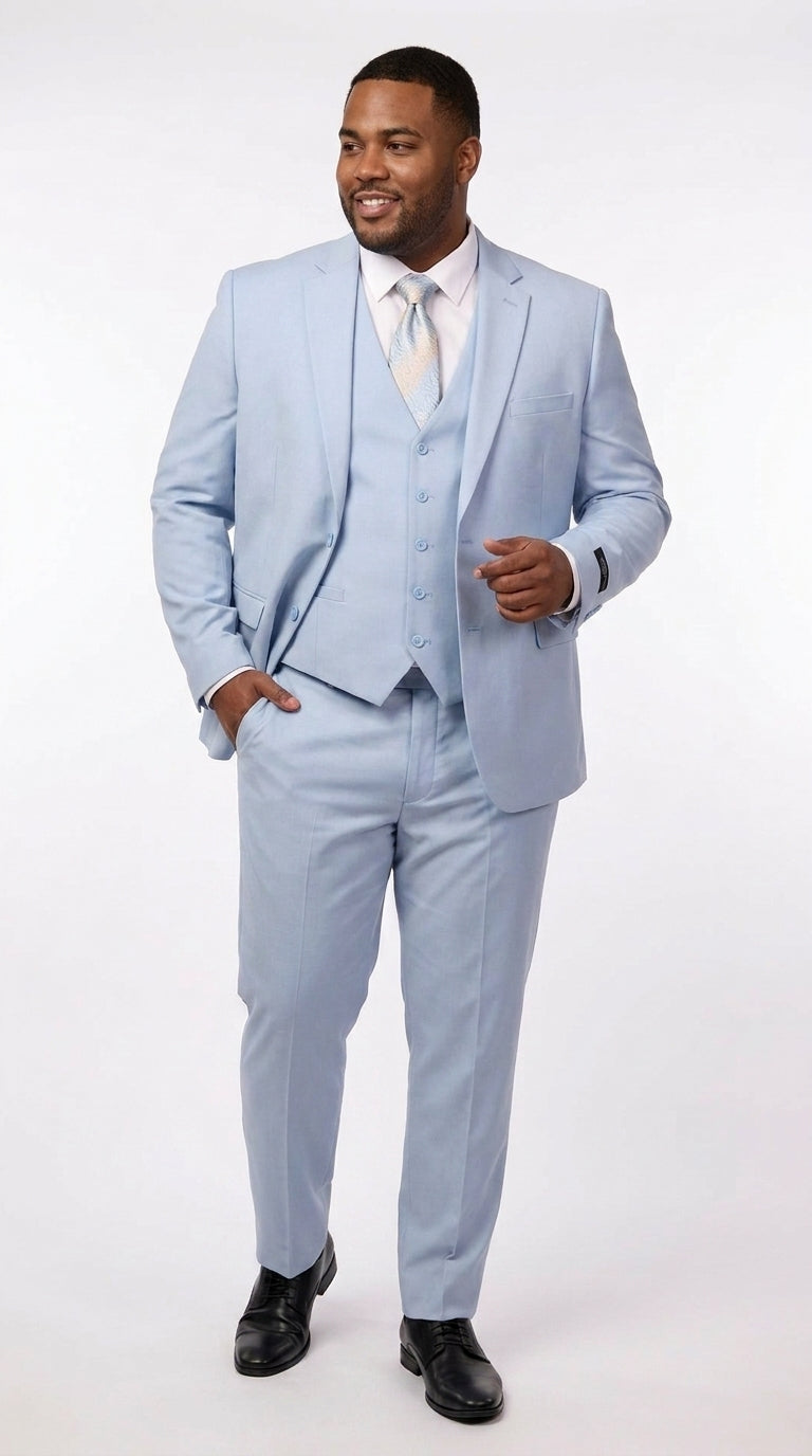 Vitali Men’s Sky Blue Solid Vested Suit, M1888 Formal Wedding Prom Dress Suit