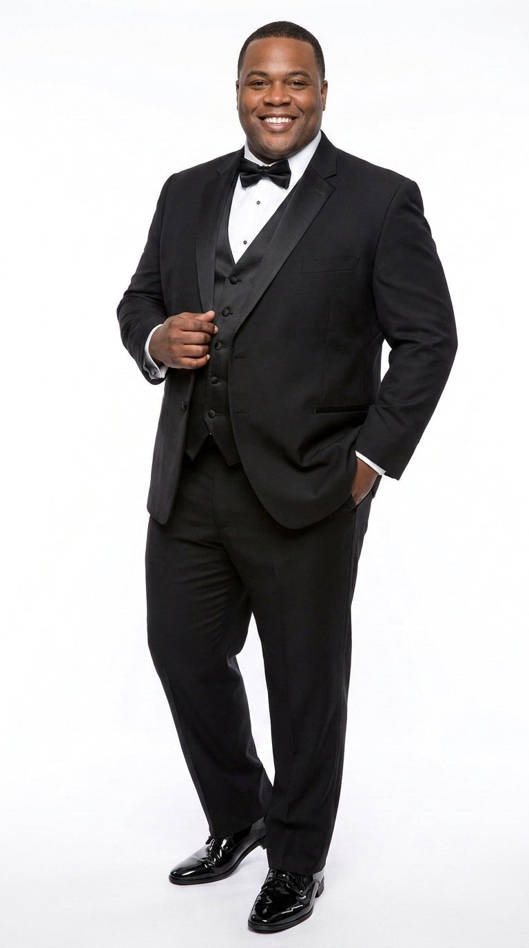 Men’s Black 1 Button Wide Satin Peak Lapel Tuxedo, Classic Formal Wedding Prom Suit