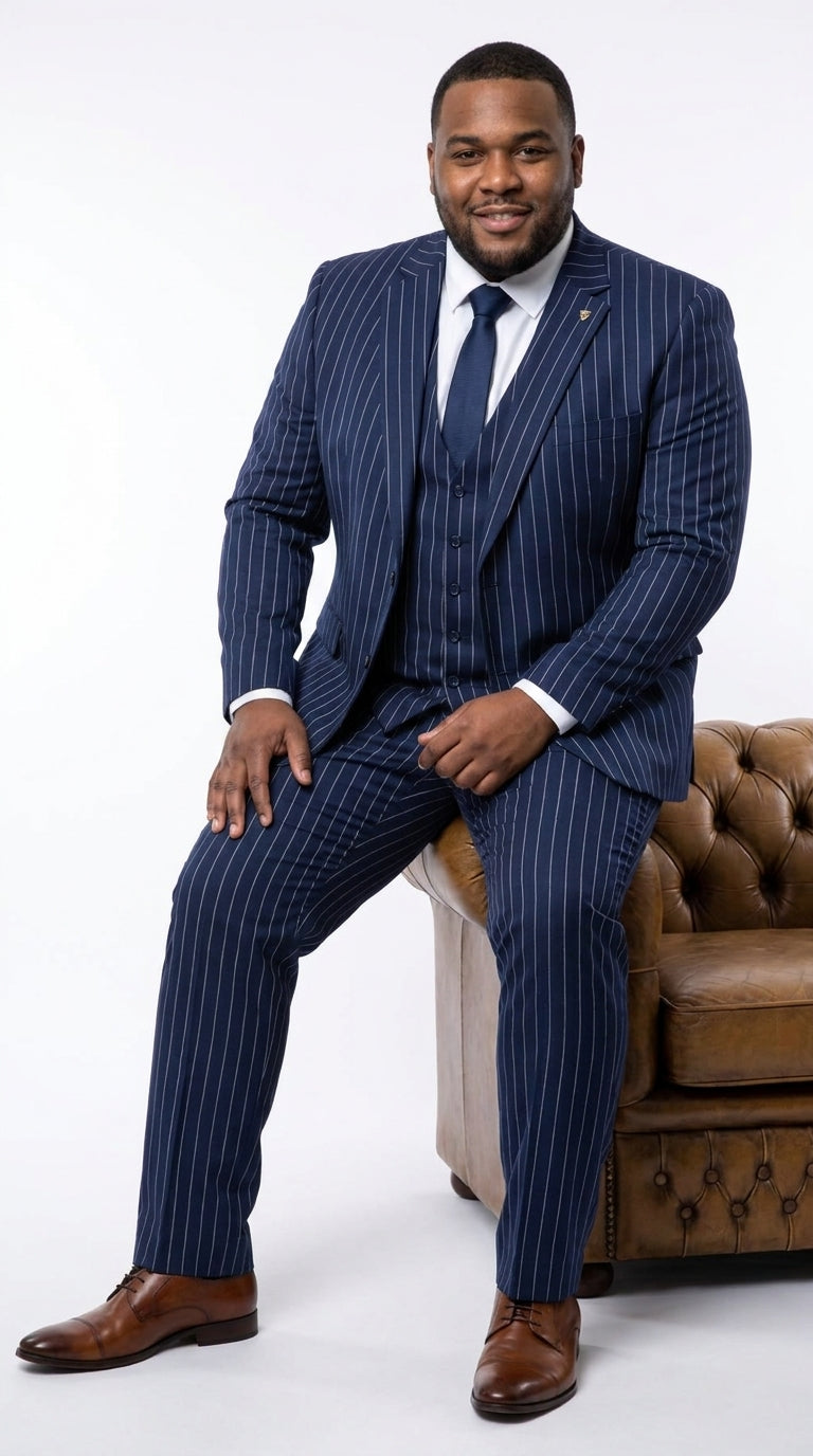 Men’s Navy Pinstripe 3 Piece Gangster Suit, Vintage 1920s Formal Dress Suit with Vest
