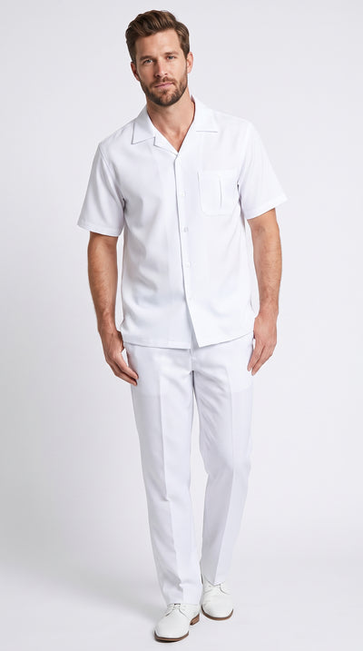 Men’s White Big and Tall Walking Suit, Short Sleeve Casual Shirt and Pants Set up to 6XL