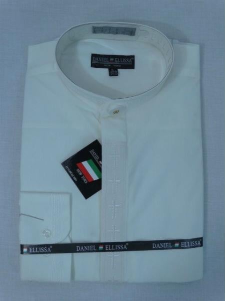 Banded Collar without collars Preacher Round Style Mandarin Collarless Black Men's Dress Shirts main image 0