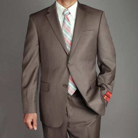 Authentic Mantoni Taupe ~ Light Olive ~ Sage Brand Men's 2-button Suit - High End Suits - High Quality Suits