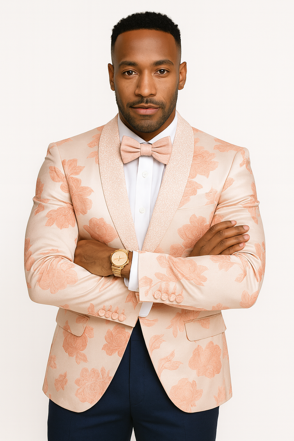 Mens Paisley Jeweled Shawl Prom Tuxedo in Blush Pink