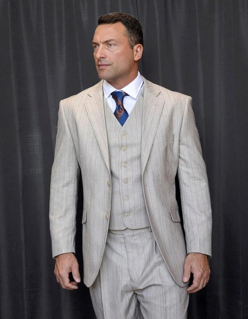 Gatsby Pinstripe Tan Vested Suit Regular Fit