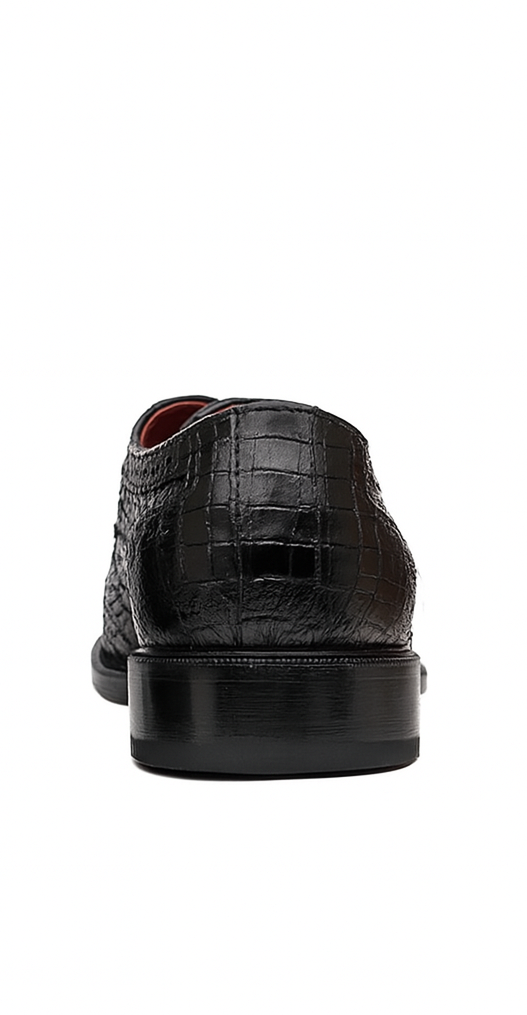 Marco Di Milano John Black Shoes Exotic Caiman Crocodile / Woven Leather Dress Oxfords