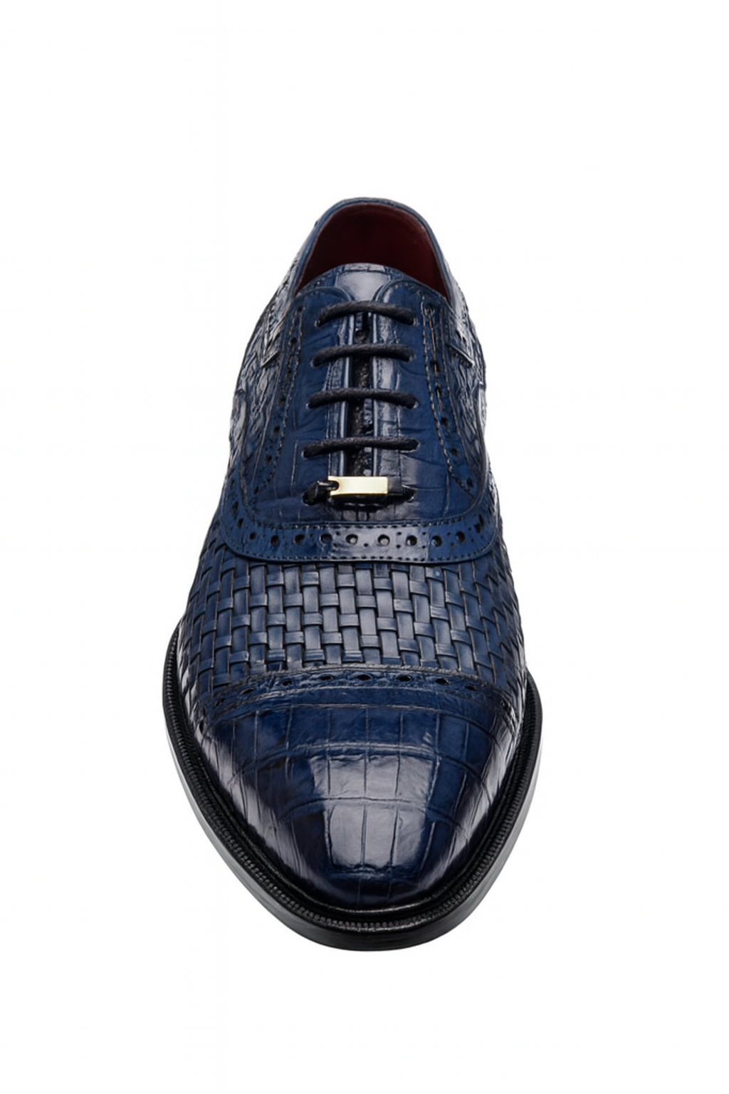 Marco Di Milano John Navy Shoes Exotic Caiman Crocodile / Woven Leather Dress Oxfords