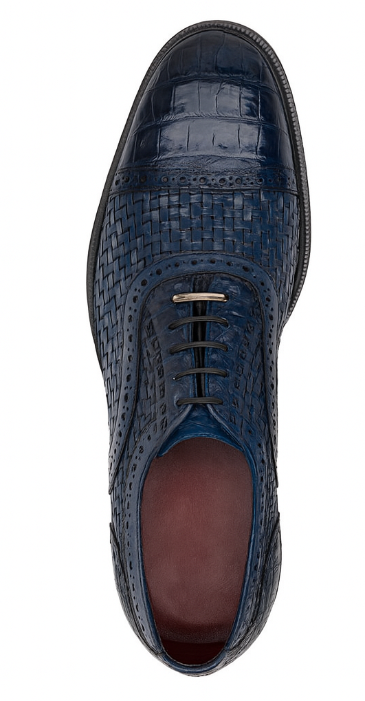 Marco Di Milano John Navy Shoes Exotic Caiman Crocodile / Woven Leather Dress Oxfords