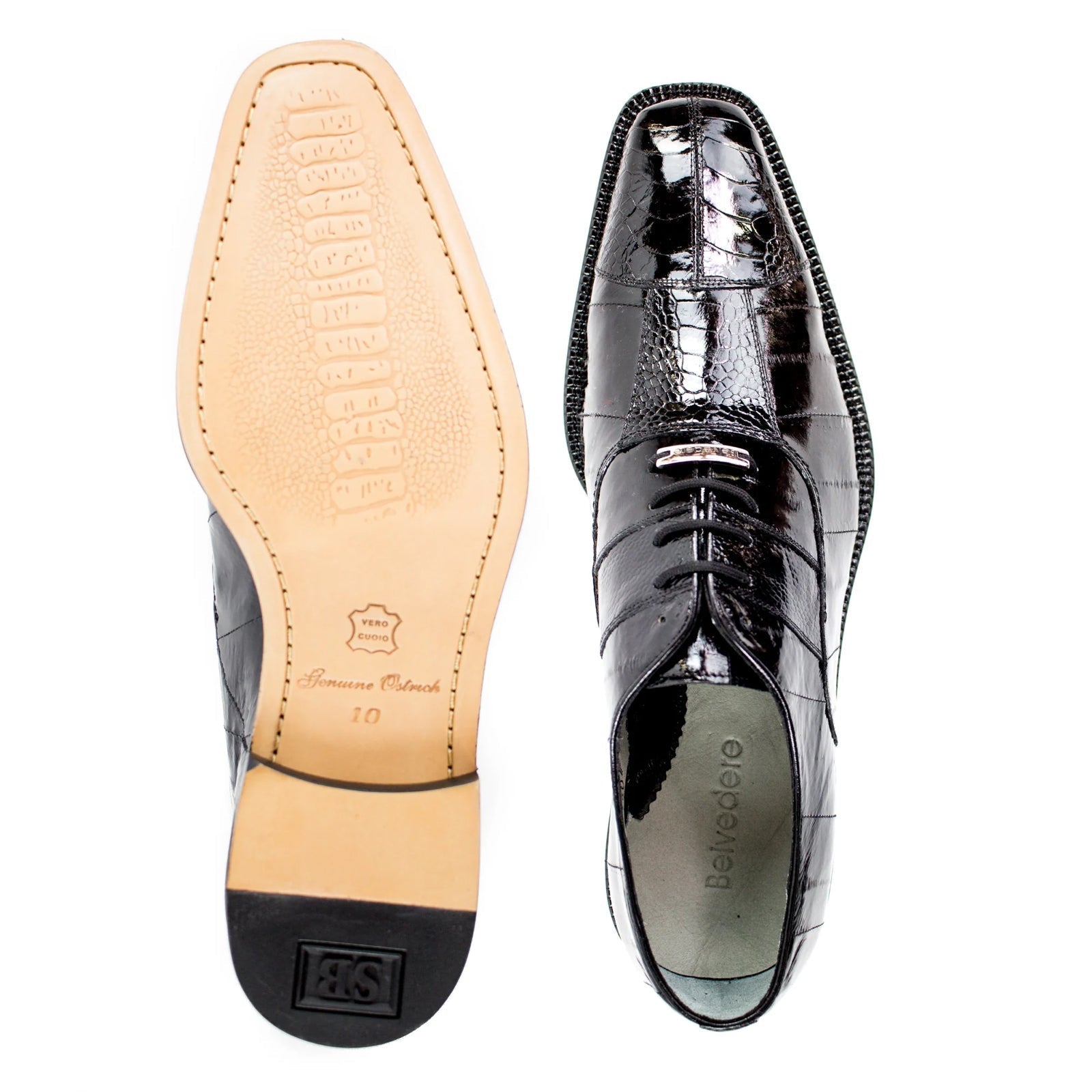 Belvedere Mare Ostrich Leg & Eel Skin Dress Shoe