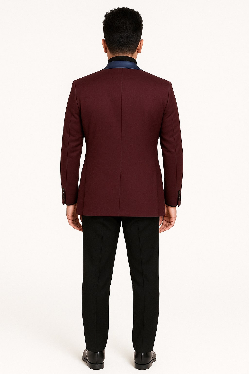 Maroon Slim Fit Tuxedo Jacket with Blue Shawl Lapel