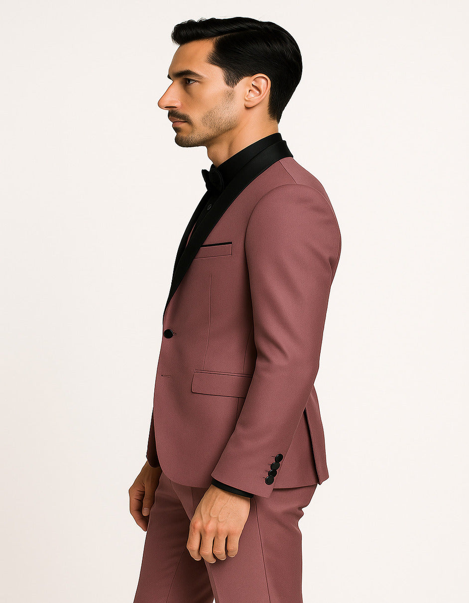 Mauve Pink Slim Fit Tuxedo, 3-Piece Shawl Lapel