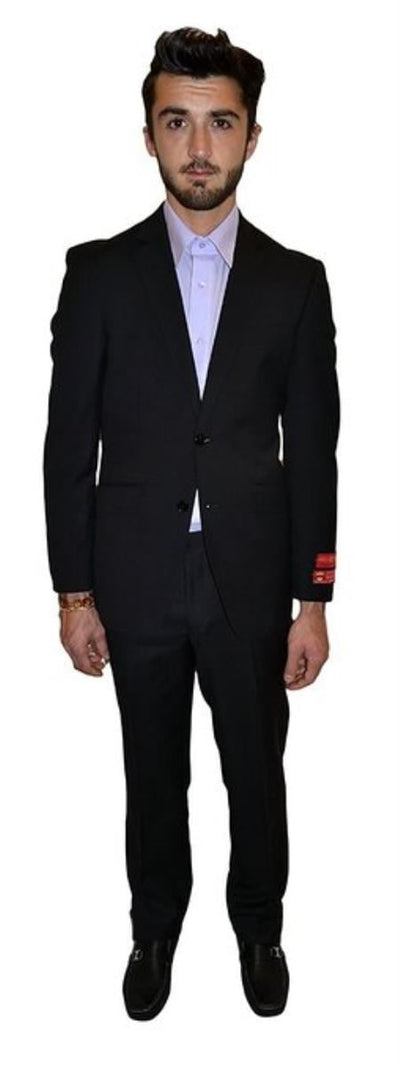 Authentic Tiglio Brand Tapered Leg Lower rise Pants & Get skinny Two Piece Slim Fit Suit Solid Black - High End Suits - High Quality Suits