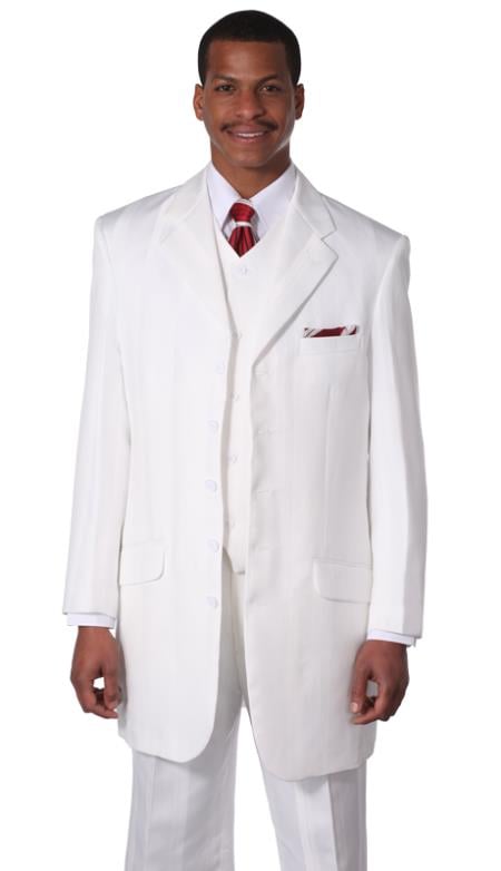 Men's Shadow Tone on Tone Stripe Fashion Long Style Designer Church Zoot Suit - Pimp Suit - Zuit Milano Suit White
