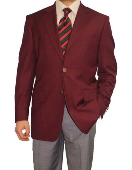 Men's 2 Button Burgundy ~ Maroon ~ Wine Color Blazer Sport Coat mensusa