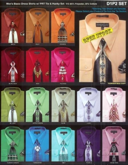 Men's Basic Combinations Set With Tie & Hanky Available in 34 Colors Men's Dress Shirt mensusa