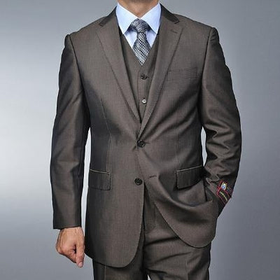 Men's Brown Teakweave 2-button Vested 2 Piece Suits - Two piece Business suits Suit mensusa