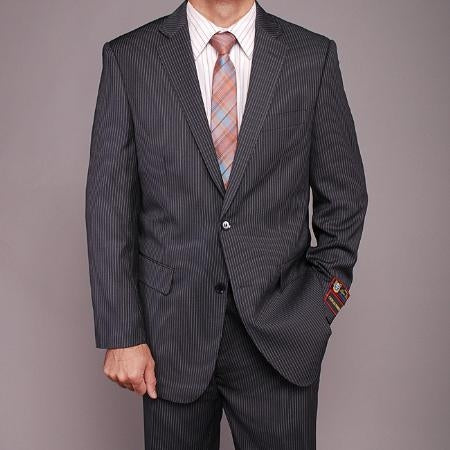 2pc 2 Btn Charcoal Gray Pinstripe Suit Super 150'S With Hand Pick Stitch Suit main image 0