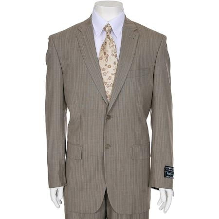 Men's Side Vented Jacket & Flat Front Pants Taupe Stripe ~ Pinstripe 2-Button Suit
